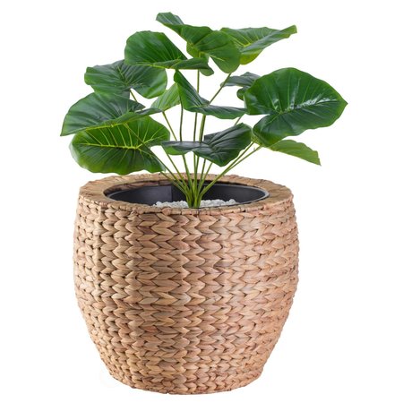 VINTIQUEWISE Water Hyacinth Round Floor Planter with Metal Pot, Large QI003547.L